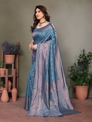 Rama green litchi art silk banarasi silk saree 2