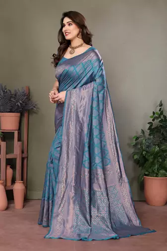 Rama green litchi art silk banarasi silk saree