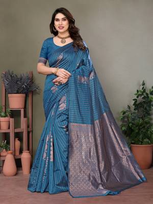 Rama green litchi art silk banarasi silk saree 1