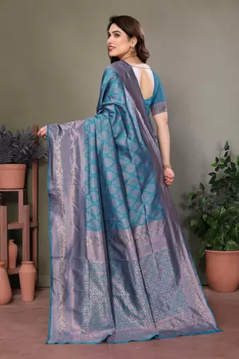 Rama green litchi art silk banarasi silk saree