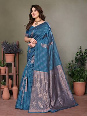 Rama green litchi art silk banarasi silk saree 2