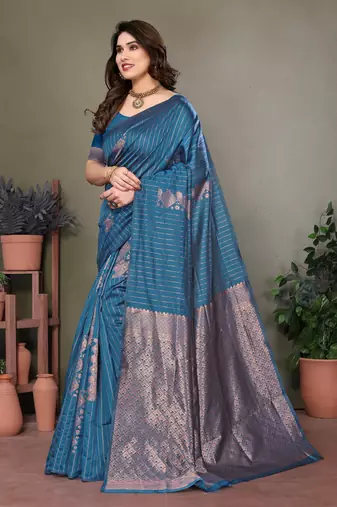 Rama green litchi art silk banarasi silk saree