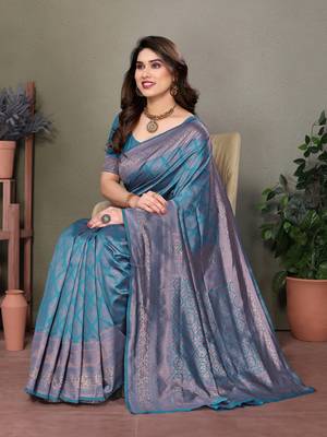 Rama green litchi art silk banarasi silk saree 4