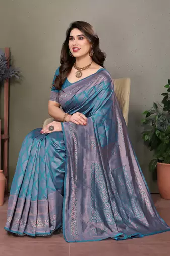 Rama green litchi art silk banarasi silk saree