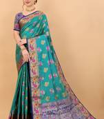 Rama green soft litchi art silk saree