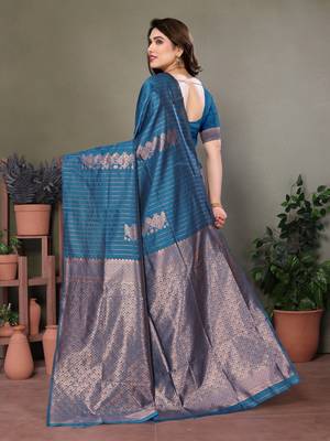 Rama green litchi art silk banarasi silk saree 3