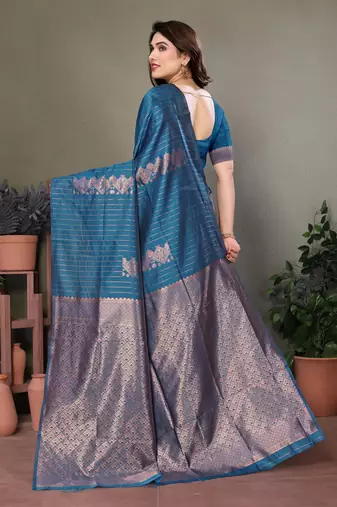 Rama green litchi art silk banarasi silk saree
