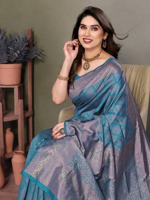 Rama green litchi art silk banarasi silk saree 5