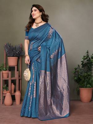 Rama green litchi art silk banarasi silk saree 4