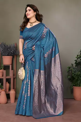 Rama green litchi art silk banarasi silk saree