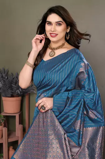 Rama green litchi art silk banarasi silk saree