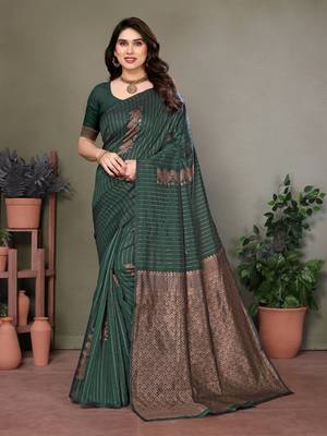 Dark green litchi art silk banarasi silk saree 1
