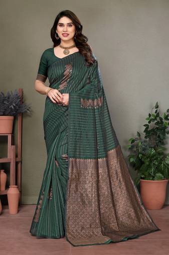 Dark green litchi art silk banarasi silk saree