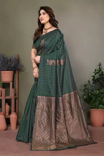 Dark green litchi art silk banarasi silk saree