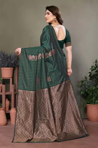 Dark green litchi art silk banarasi silk saree