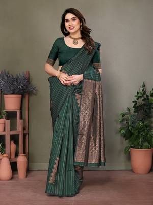 Dark green litchi art silk banarasi silk saree 4