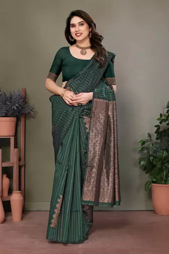 Dark green litchi art silk banarasi silk saree