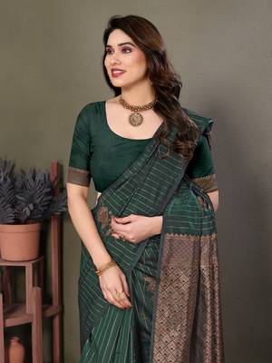 Dark green litchi art silk banarasi silk saree 5