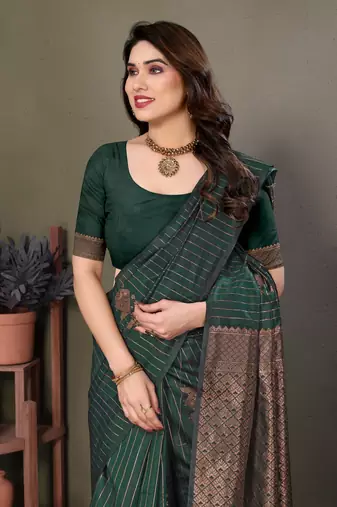 Dark green litchi art silk banarasi silk saree