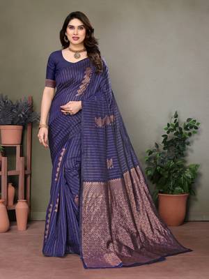Navy blue litchi art silk banarasi silk saree 1