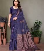 Navy blue litchi art silk banarasi silk saree