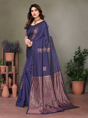 Navy blue litchi art silk banarasi silk saree 2