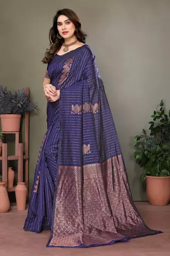 Navy blue litchi art silk banarasi silk saree