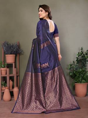 Navy blue litchi art silk banarasi silk saree 3