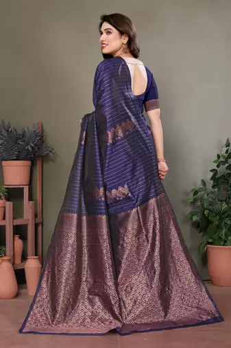 Navy blue litchi art silk banarasi silk saree