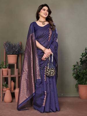 Navy blue litchi art silk banarasi silk saree 4