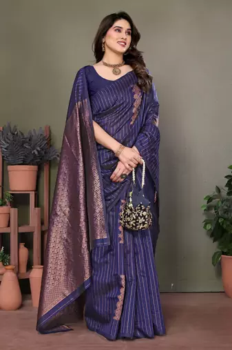 Navy blue litchi art silk banarasi silk saree