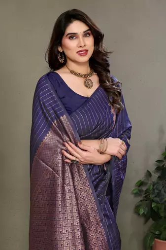 Navy blue litchi art silk banarasi silk saree
