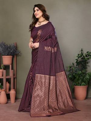Wine litchi art silk banarasi silk saree 2