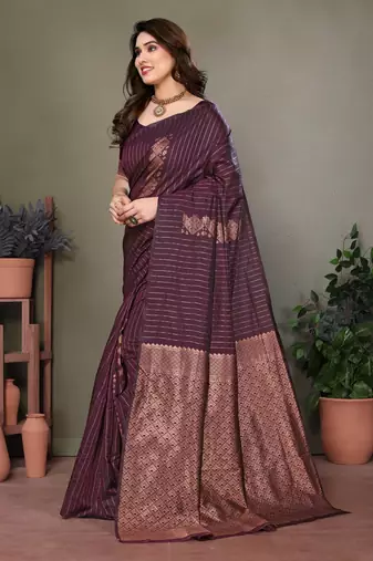 Wine litchi art silk banarasi silk saree
