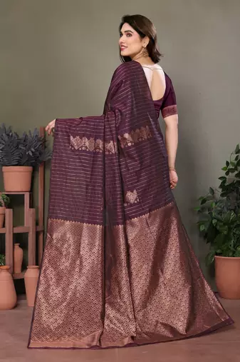 Wine litchi art silk banarasi silk saree