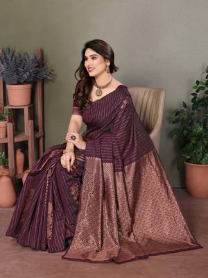 Wine litchi art silk banarasi silk saree 4