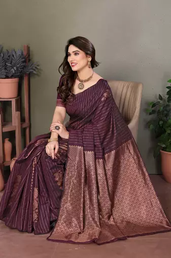 Wine litchi art silk banarasi silk saree