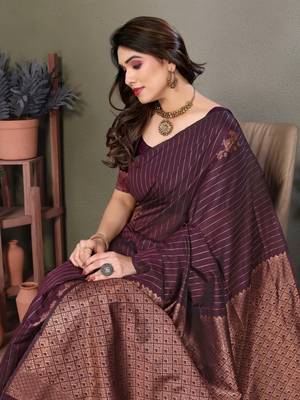 Wine litchi art silk banarasi silk saree 5