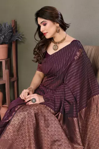 Wine litchi art silk banarasi silk saree