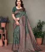 Dark green litchi art silk banarasi silk saree