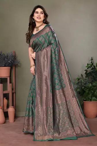 Dark green litchi art silk banarasi silk saree