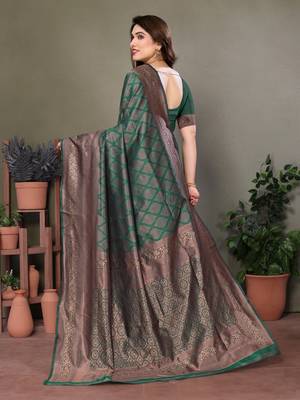 Dark green litchi art silk banarasi silk saree 3