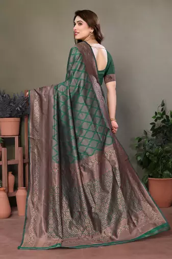 Dark green litchi art silk banarasi silk saree