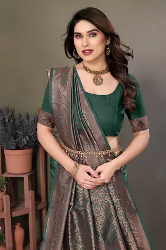 Dark green litchi art silk banarasi silk saree