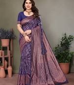 Navy blue litchi art silk banarasi silk saree