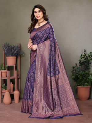 Navy blue litchi art silk banarasi silk saree 2