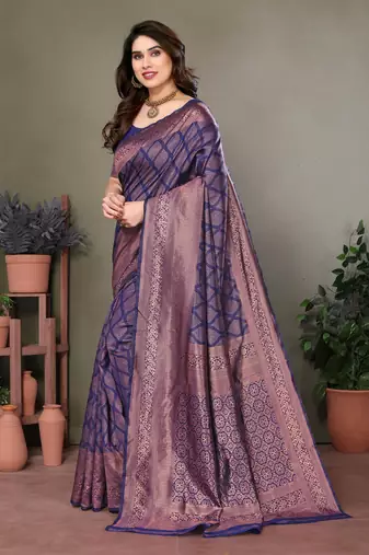 Navy blue litchi art silk banarasi silk saree