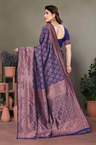 Navy blue litchi art silk banarasi silk saree