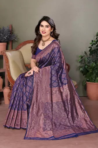 Navy blue litchi art silk banarasi silk saree