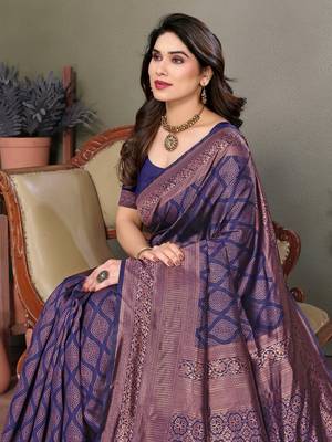 Navy blue litchi art silk banarasi silk saree 5